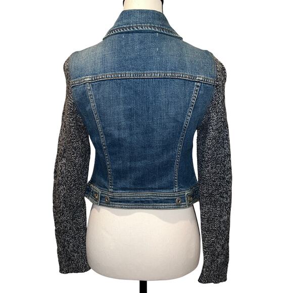 Pilcro and the Letterpress Cable Knit Sweater Sleeve Denim Jean Jacket Size SP - Picture 6 of 16